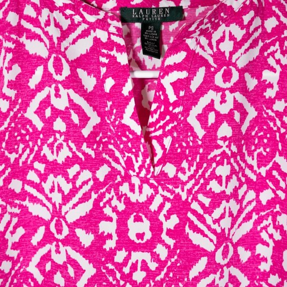 Ralph Lauren Women's Blouse Pink White Geometric Abstract Long Sleeve Top PS - Picture 4 of 9